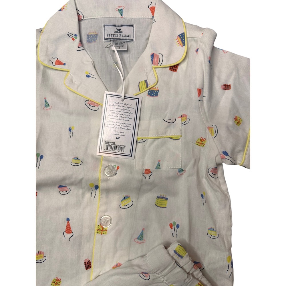 Petite Plume 3 Birthday Wishes Classic Short Set Girls Boys Pajama Yellow White - Picture 7 of 7